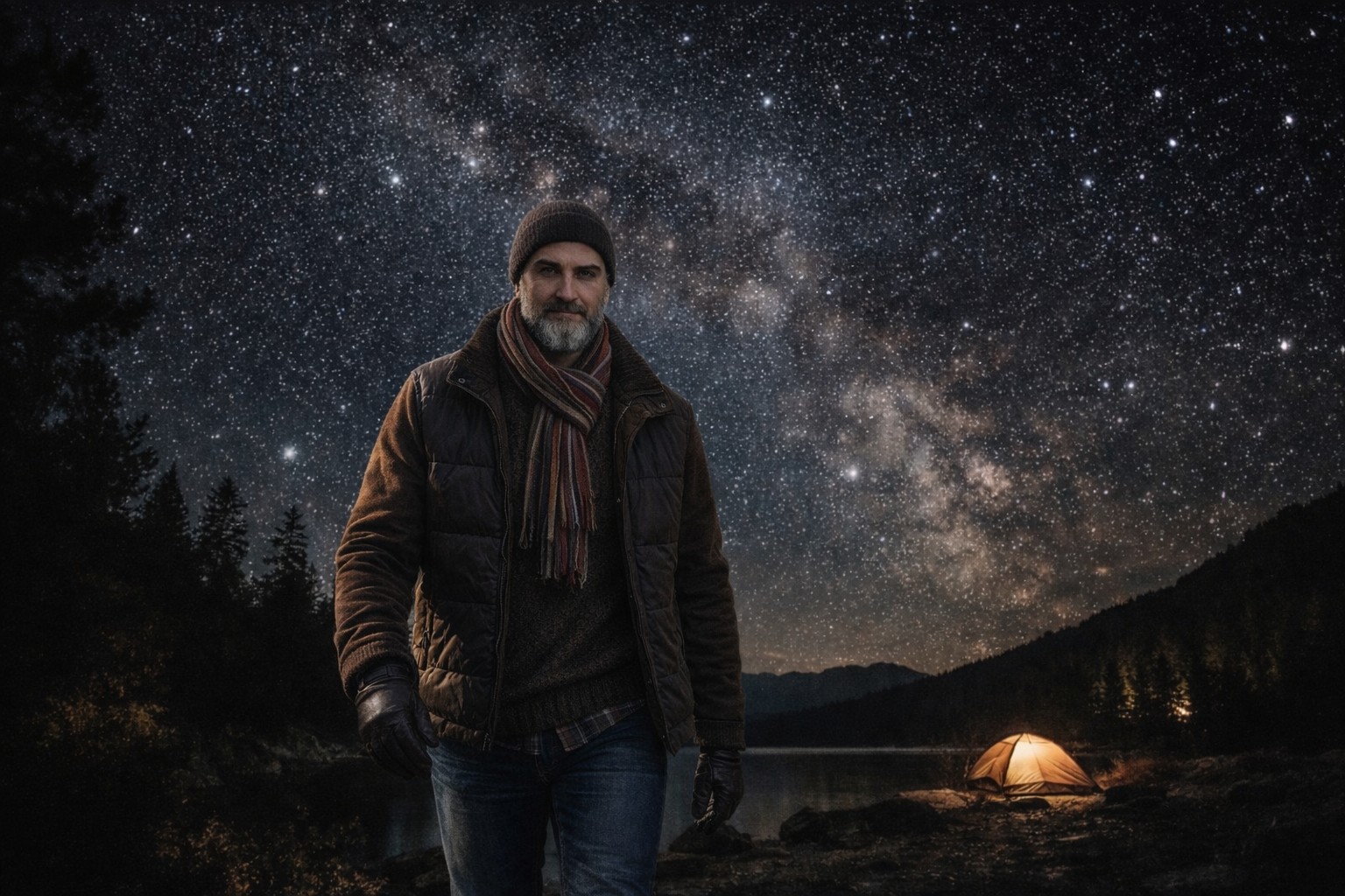 Yıldızlı gece manzarası ve kamp fotoğrafı